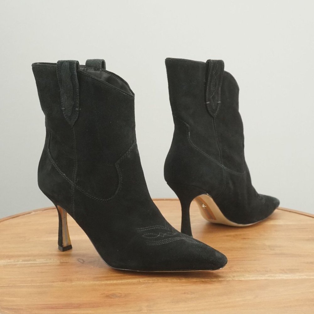 NEW Sam Edelman Womens Moe Ankle Boots Heeled Western Black Suede Size 9M